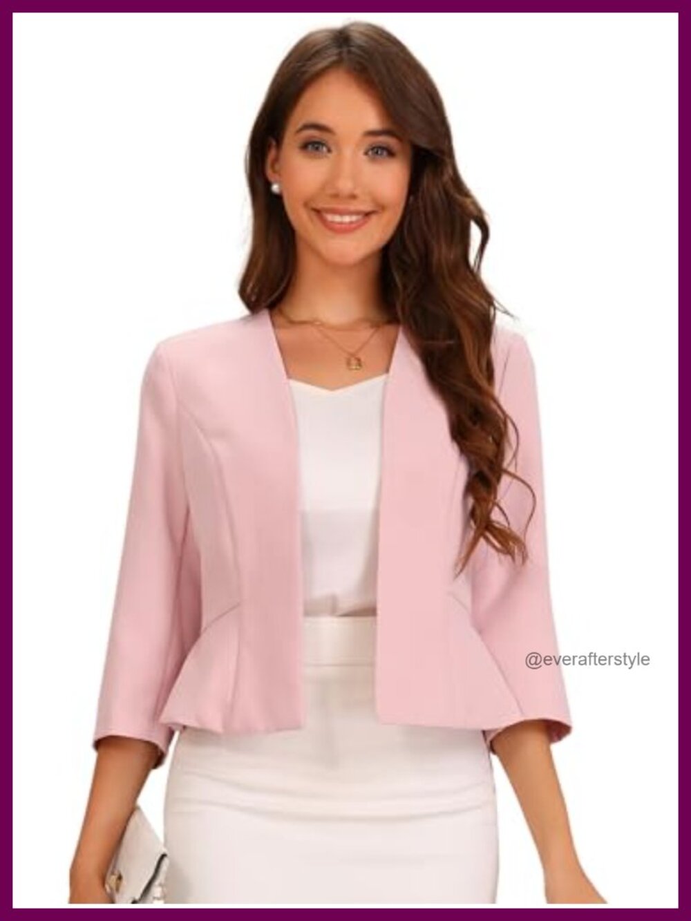 Cropped Blazer Collarless 3/4 Sleeve Peplum Business Suit Jacket
